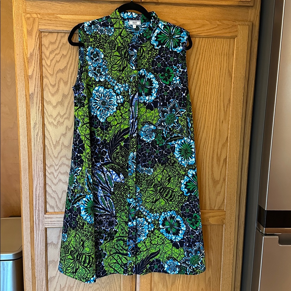 Zuri Floral Sleeveless Dress in Green and Blue